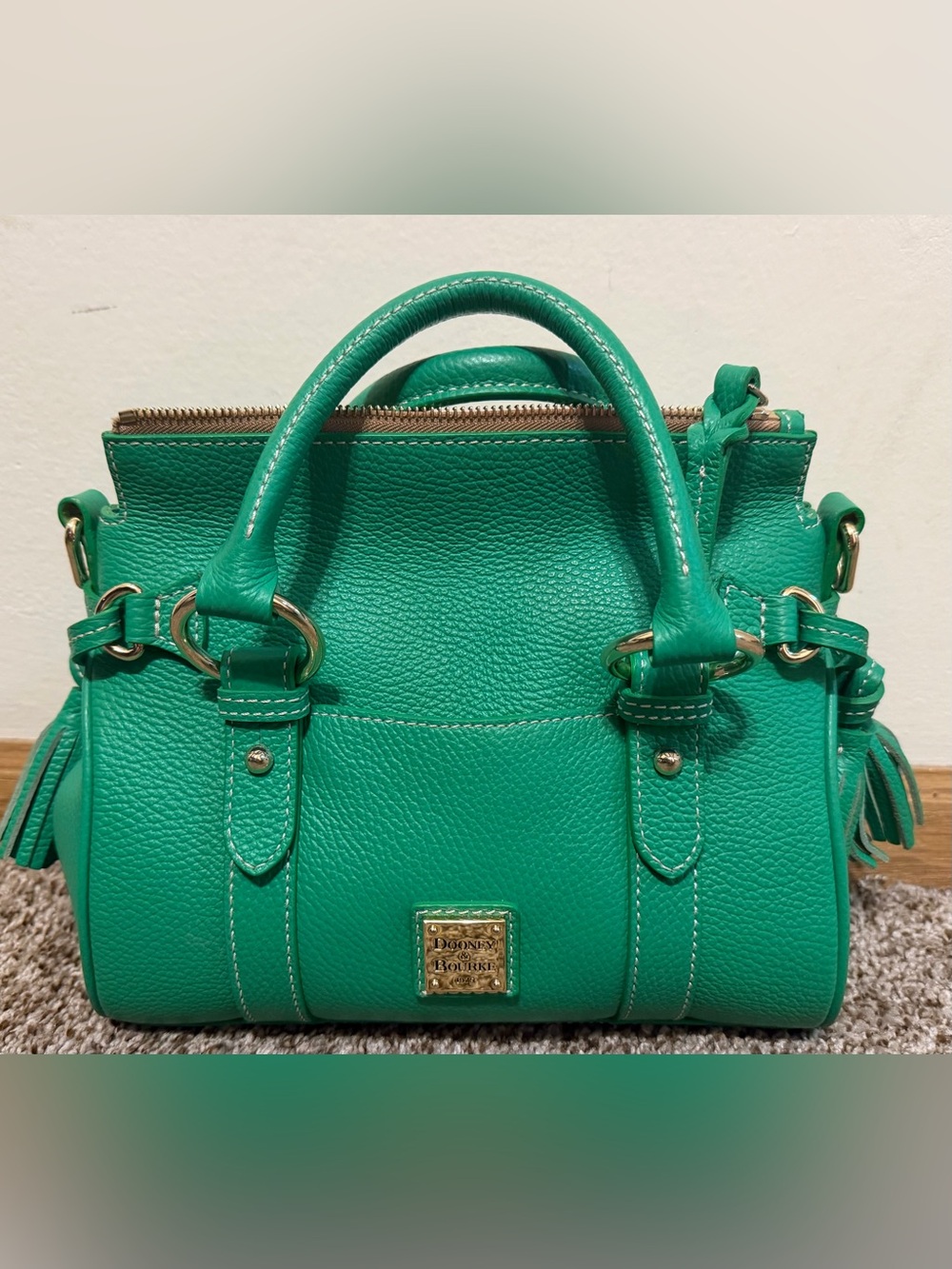Dooney & Bourke Kelly Green Lucca Pebbled Leather Satchel with Gold Hardware